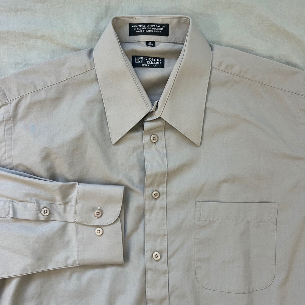 GIORGIO FERRARO Designed in Italy Mens Tan Button Dress Shirt Size L 16 34 35